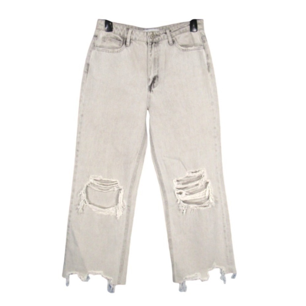 VERVET By FLYING MONKEY Light Gray Denim CROPPED DESTROYED High-Rise JEANS Sz 29